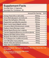 PCI Cleanse Herbal Remedy bottle label close-up highlighting natural ingredients.