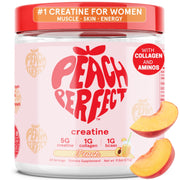 Peach Perfect creatine monohydrate tub for women supports energy and muscle performance.