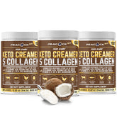 Peacock Max Collagen Keto Creamer bottle pour adds creamy texture to coffee.