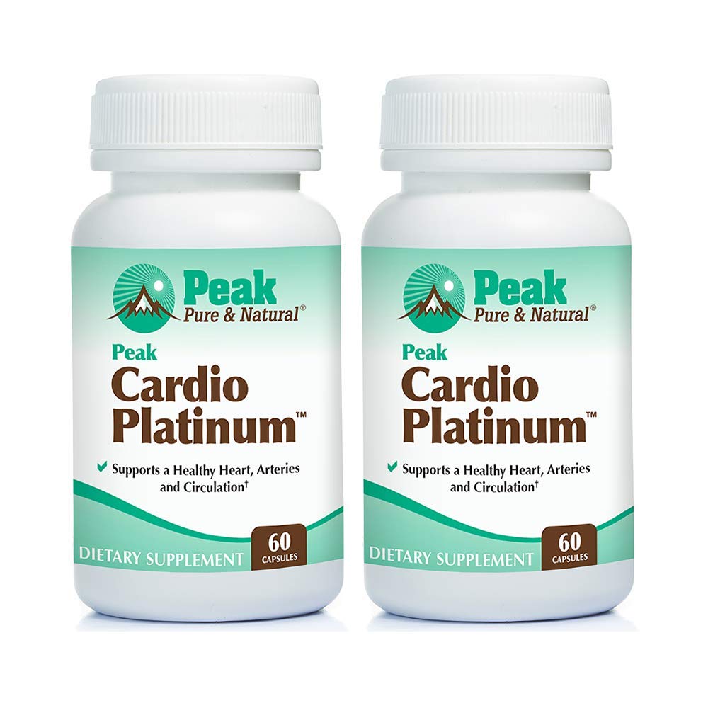 Peak Cardio Platinum bottle front view, heart support formula on display.