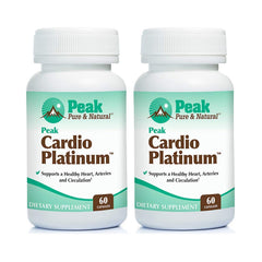 Peak Cardio Platinum bottle front view, heart support formula on display.