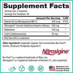 Peak Cardio Platinum bottle label close-up highlighting key ingredients for vascular support.