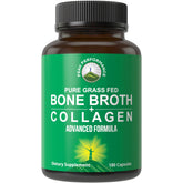 Peak Performance bone broth capsules bottle showing three collagen types for hair and joints.