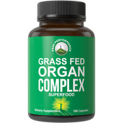 Peak Performance grass-fed beef organ bottle with desiccated capsules for daily wellness.