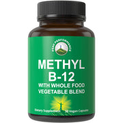 Peak Performance Methyl B12 bottle with fruit and vegetable blend for energy and focus.