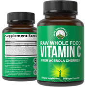 Peak Performance Raw Vitamin C Acerola bottle with 90 vegan capsules for daily use