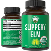 Peak Performance Slippery Elm organic bottle with capsules for digestion support.
