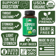Peak Performance Slippery Elm powder inside capsules showcasing organic nature.