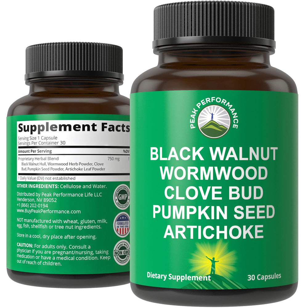Peak Performance Wormwood Cleanse bottle front highlights branding and packaging for gentle support