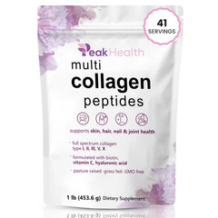 Peakhealth multi collagen front label highlights product branding and 11 g serving size