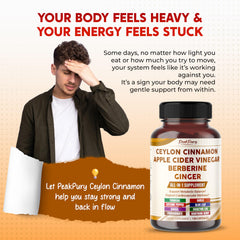 PEAKPURY capsules close-up highlighting berberine and ginger for metabolic support.