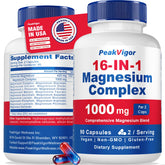 PeakVigor 16-in-1 magnesium bottle for daily wellness and easy dosing.