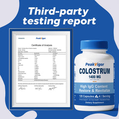 PeakVigor Bovine Colostrum Capsules pouring scene suggests easy daily use for gut health.