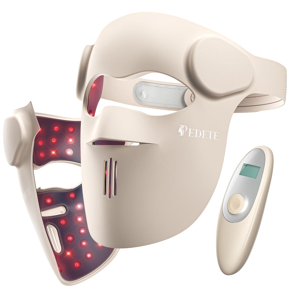Pedete red light face mask in use for at-home skincare sessions.