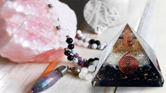 Pele Productions shungite-selenite display in a meditation space for grounded calm