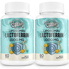Pepeior liposomal lactoferrin bottle with easy-to-swallow softgels for daily use.