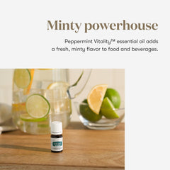 Peppermint oil Mentha piperita bottle highlighting ingredients and purity