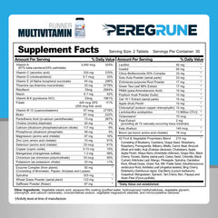 PEREGRUNE Runner Multivitamin label-closeup shows complete B-Complex.