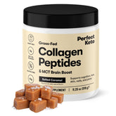 Perfect Keto Collagen Peptides powder tub shown for easy daily use in beverages.