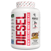 PERFECT SPORTS Diesel New Zealand Whey bottle shows premium protein for post-workout support