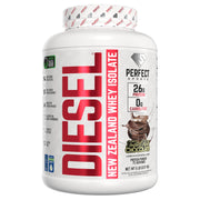 Perfect Sports Diesel New Zealand whey bottle highlights clean protein from grass-fed dairy for post-workout use.
