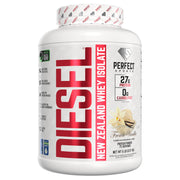 PERFECT SPORTS Diesel NZ Whey Isolate bottle shows premium protein from grass-fed dairy.