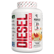 Perfect Sports Diesel whey isolate bottle being poured for a clean protein boost.