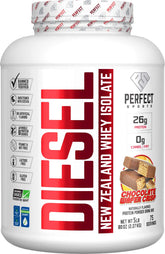 PERFECT Sports Diesel whey isolate bottle for post-workout shakes with NZ grass-fed protein.