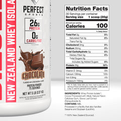 PERFECT SPORTS Diesel whey isolate tub label close-up highlighting Stevia-sweetened formula