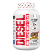 PERFECT SPORTS Diesel whey protein isolate tub showing high-protein content and premium NZ ingredients