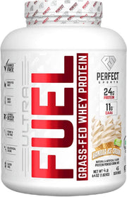 Perfect Sports Ultra Fuel whey protein bottle highlights a grass-fed formula for clean gains