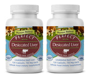 Perfect Supplements desiccated liver bottle for daily energy-friendly nutrition.