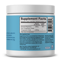 Perfect Supplements magnesium citrate powder scoop—easy dosing for consistent daily intake.