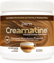 Perk Creamatine caramel macchiato bottle with 5g per serving for daily creatine support