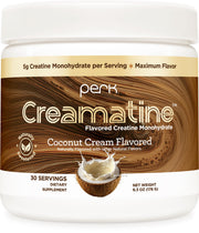Perk Creamatine Coconut Cream tub with smooth, sugar-free creatine for daily use.