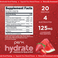 Perk Hydrate stickpack close-up label highlights clean electrolyte blend.