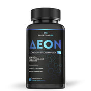 PERPETUA.LIFE AEON bottle front with vegan capsules for daily vitality.