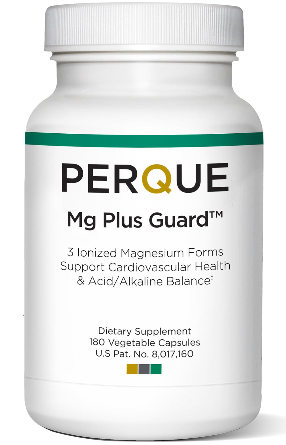 PERQUE Mg Plus Guard bottle front view highlighting high-absorption magnesium glycinate for daily wellness.