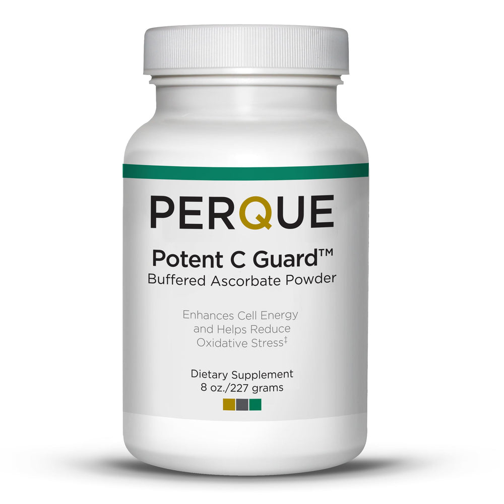 Perque Potent C Guard Powder bottle supports daily antioxidant intake.