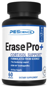 PEScience Erase Pro+ bottle front highlighting hormone support for daily performance.