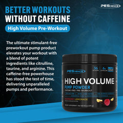PEScience High Volume tub label highlights nitric oxide ingredients