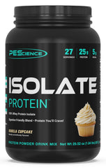 PEScience Isolate Vanilla Cupcake bottle offers fast-digesting protein for post-workout recovery.