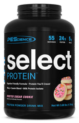 PEScience Select Frosted Sugar Cookie front label showing premium protein blend.