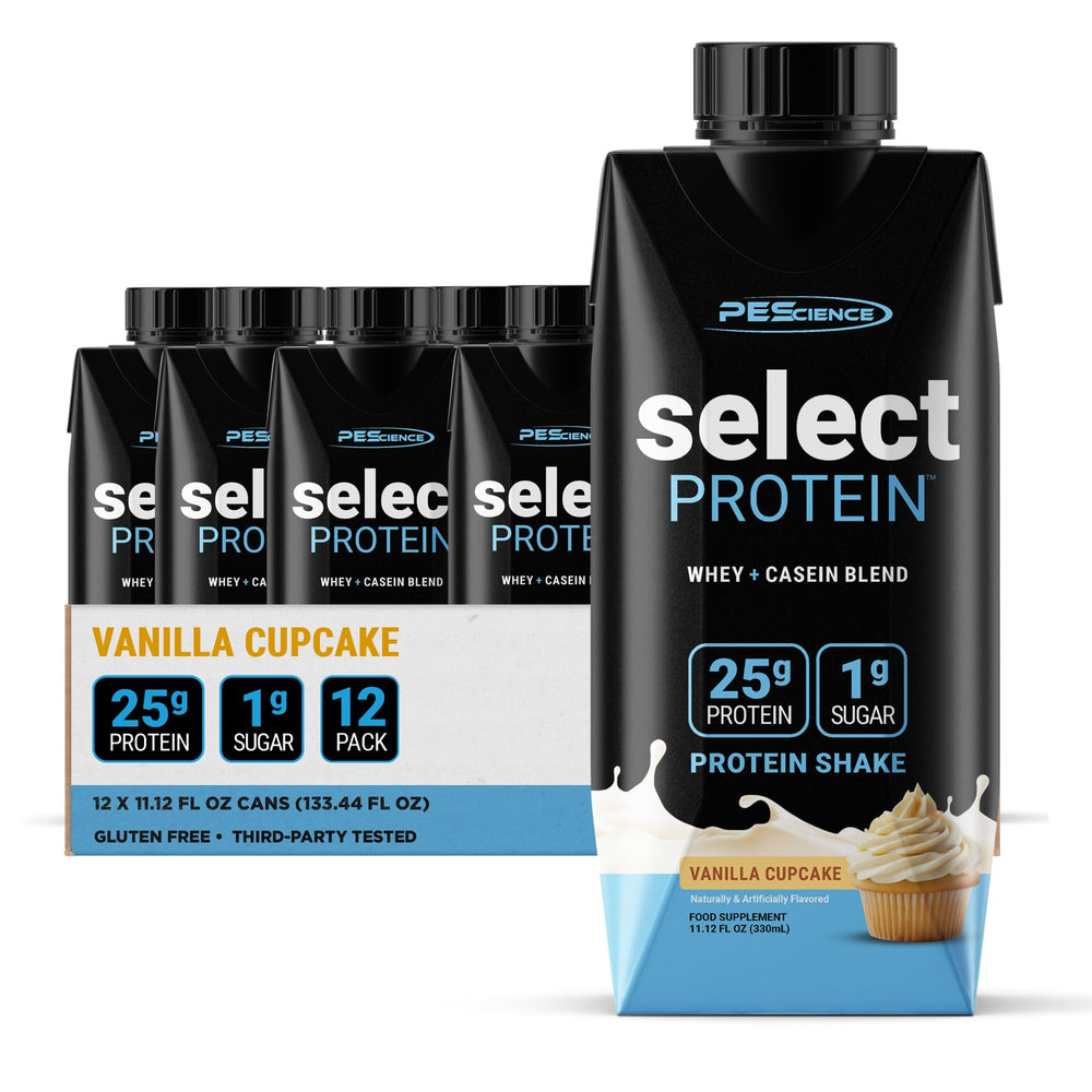 PEScience Select Protein RTD bottle in Vanilla Cupcake, convenient high-protein nutrition on the go