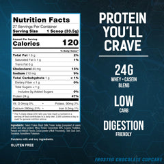 PEScience Select Frosted Chocolate Cupcake scoop highlights powder texture for easy mixing