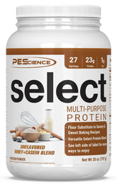 PEScience Select unflavored protein powder being poured to show smooth texture for shakes