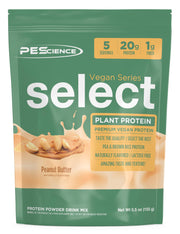 PEScience Select Vegan Peanut Butter Delight package shows dairy-free plant-based formula.