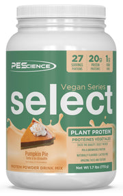 PEScience Select Vegan Protein Pumpkin Pie scoop on a shaker for creamy post-workout support