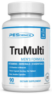 PEScience TruMulti for Men bottle, premium nutrition for daily athletic support.