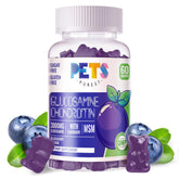 Pets Purest glucosamine chondroitin gummies jar front view emphasizing joint support